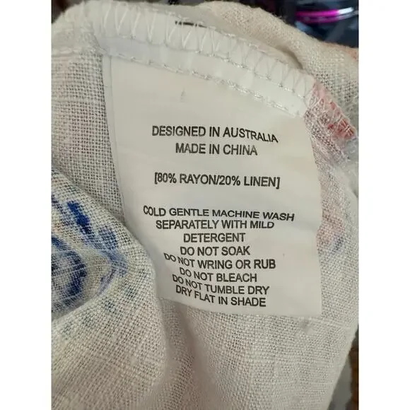 Label of Love Anthropologie Boho Tropical Wide Leg Pants Size M Rayon Linen - Picture 8 of 8